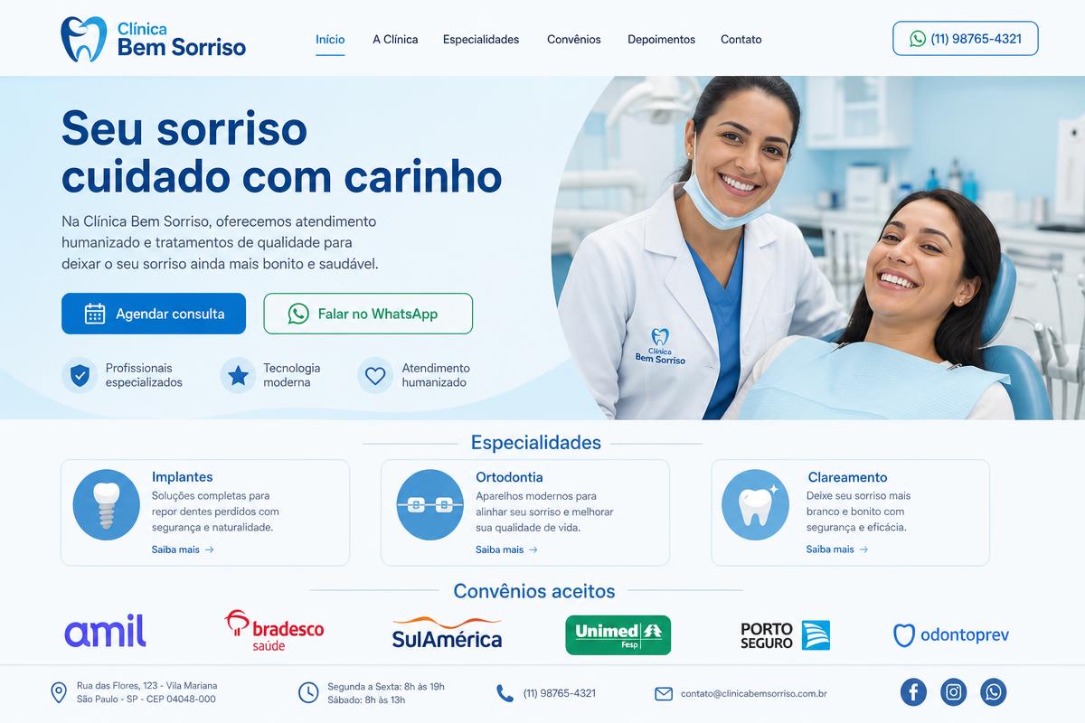 Template Clínica Bem Sorriso para Saúde